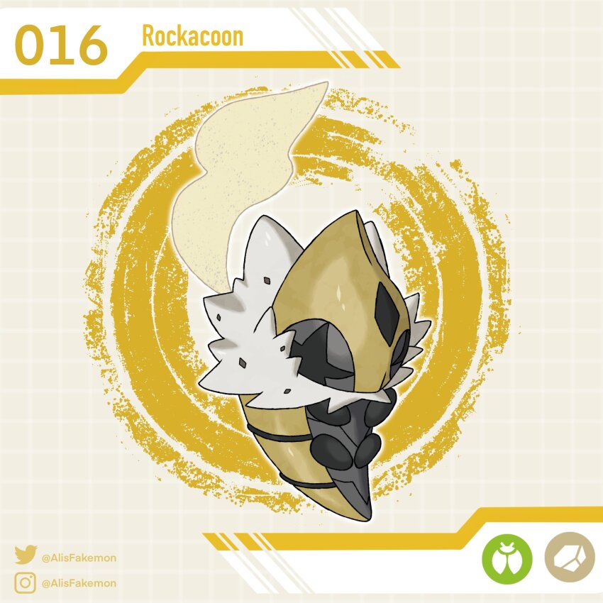 alisfakemon, artist_name, character_name, cocoon, fakemon, full_body, highres, instagram_logo, instagram_username, nintendo, no_humans, original, pokemon, pokemon_(creature), solo, twitter_logo, twitter_username