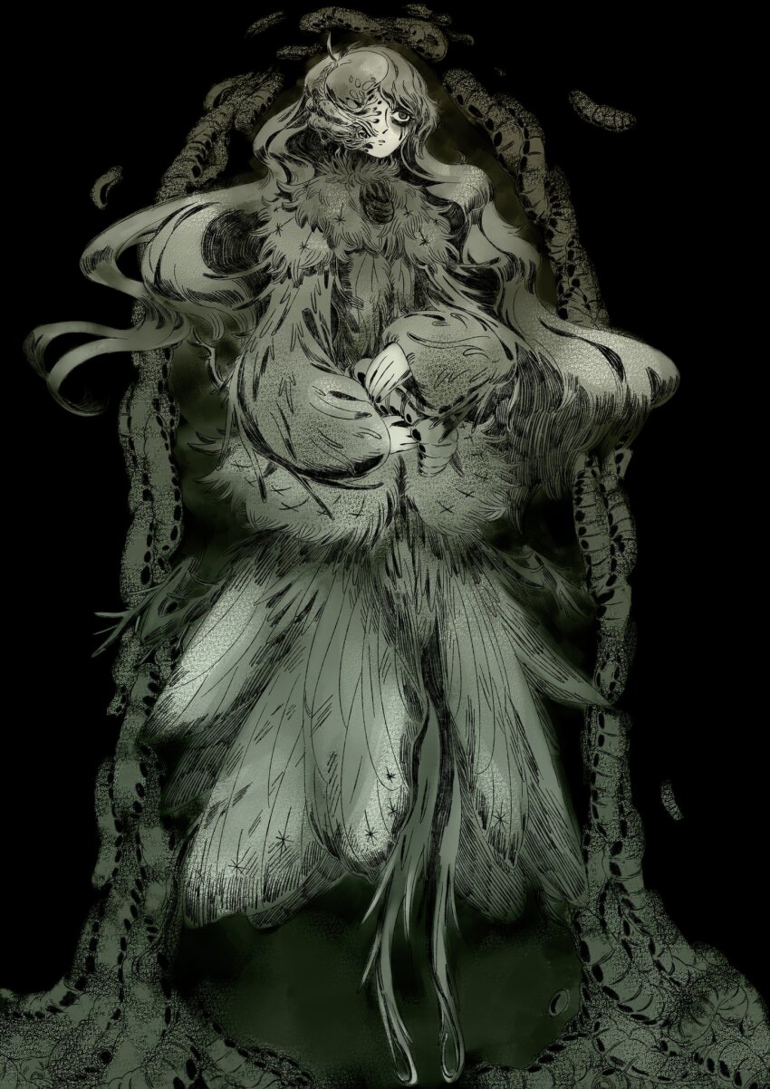 1girl, animal, antenna_hair, arthropod_girl, black_background, body_horror, bug, ephe99261012