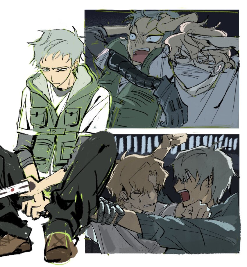 2boys, alien_stage, alternate_costume, alternate_universe, arcorclynn, black_pants, blonde_hair, brown_shoes