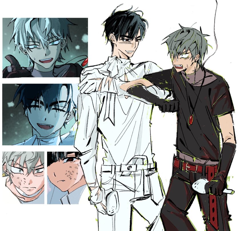 2boys, alien_stage, alternate_costume, alternate_universe, arcorclynn, belt, black_eyes, black_gloves