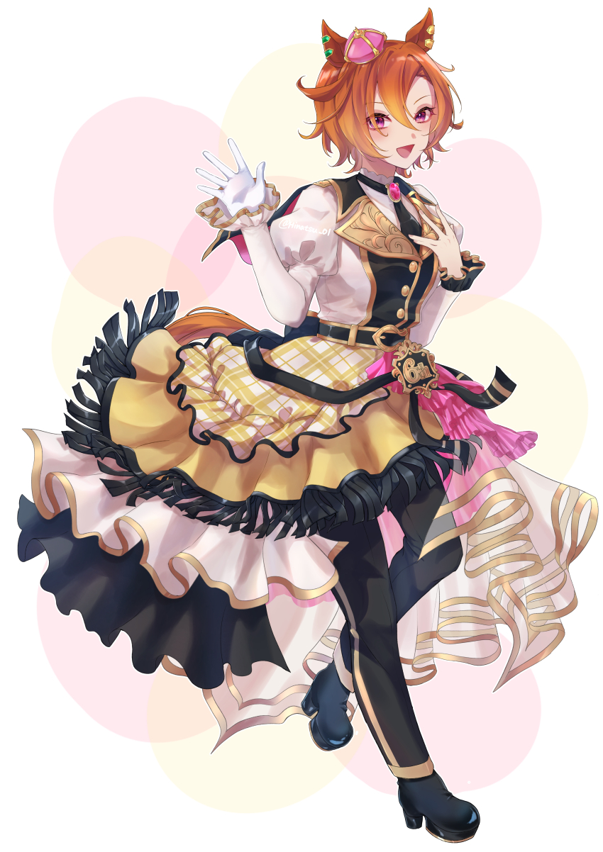 1girl, absurdres, animal_ears, black_necktie, black_pants, blush, breasts, crown