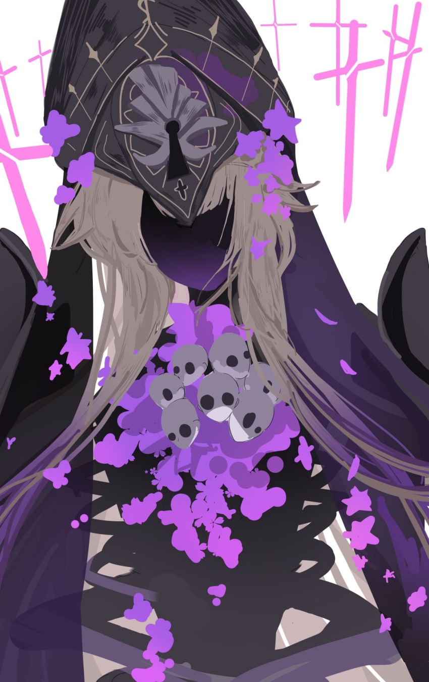 1girl, alternate_universe, bad_end, black_hat, crown, faceless, faceless_female, flower