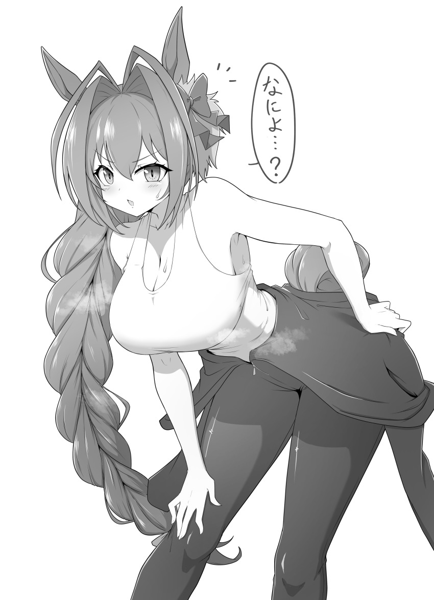 1girl, absurdres, alternate_costume, alternate_hairstyle, animal_ears, azusa_(azusa0325), blush, breasts