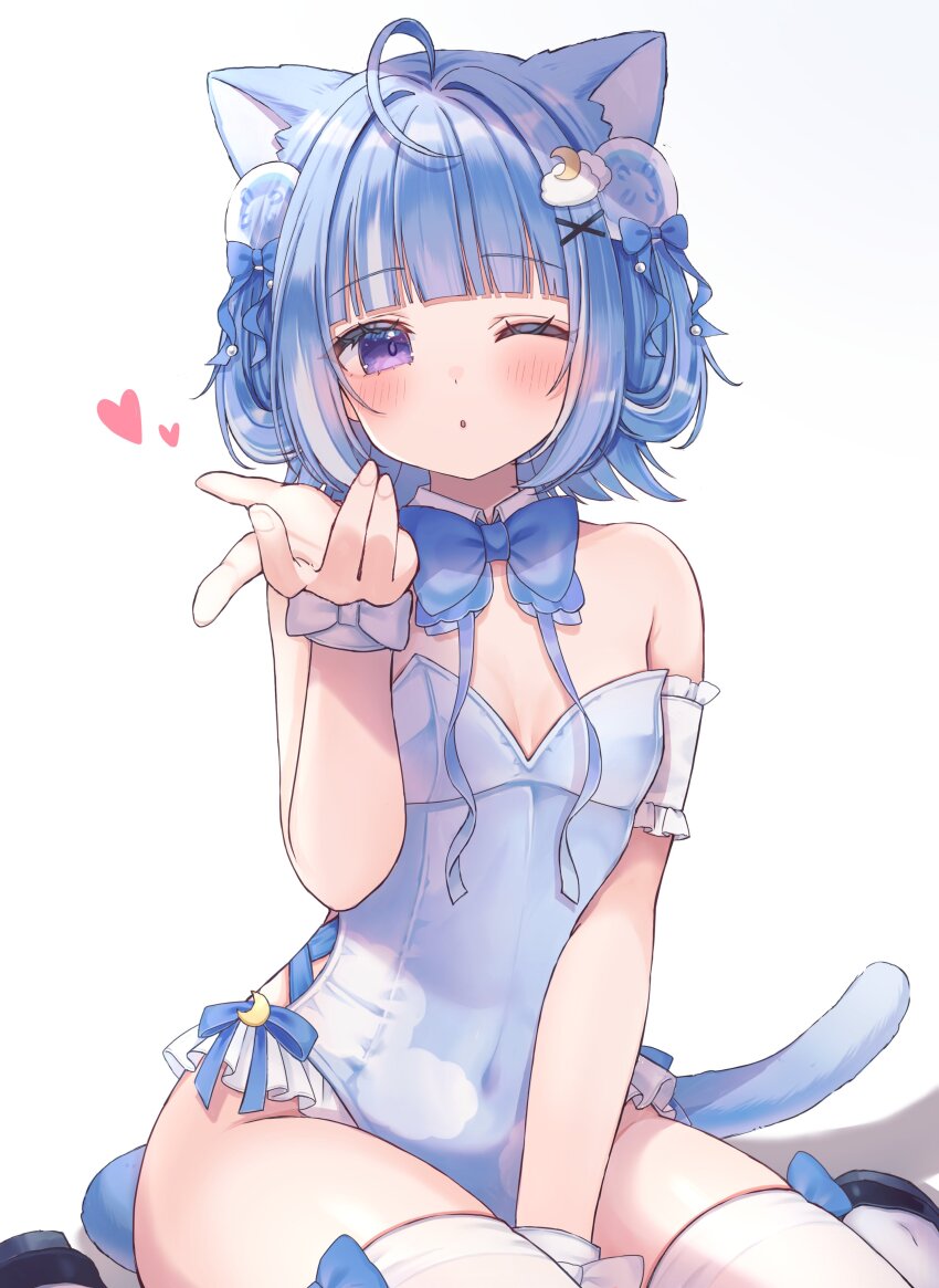 1girl, ;o, absurdres, ahoge, animal_ears, arm_warmers, bare_shoulders, between_legs