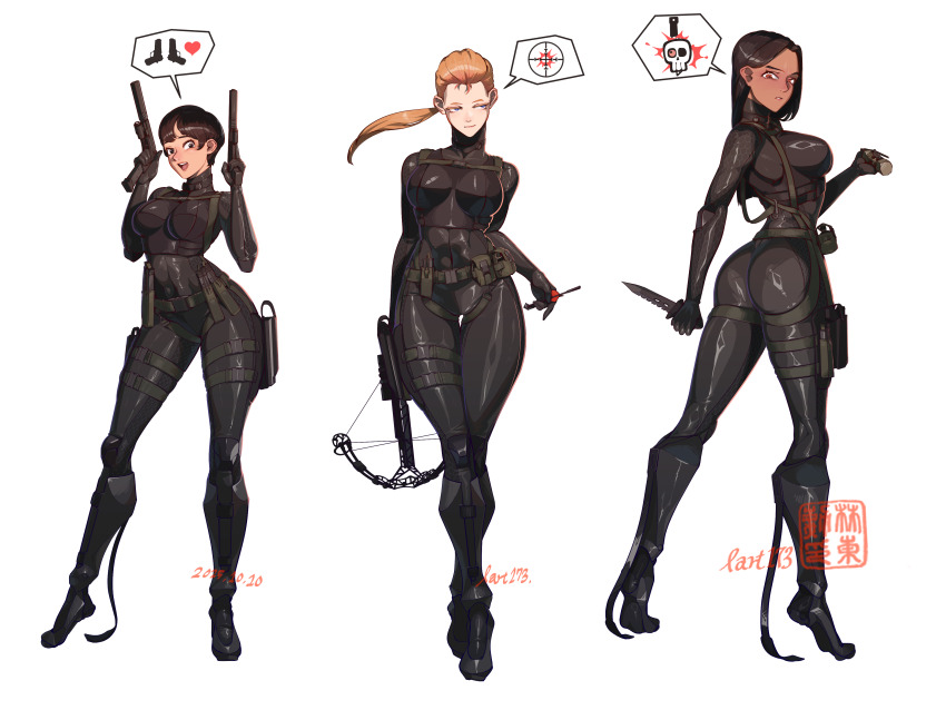 absurdres, arrow_(projectile), ass, black_bodysuit, black_op_(half-life), bodysuit, bow_(weapon), breasts