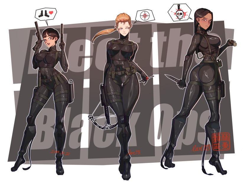 absurdres, arrow_(projectile), ass, black_bodysuit, black_op_(half-life), bodysuit, bow_(weapon), breasts