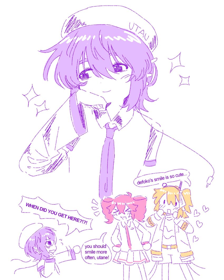 3girls, a.i._voice, absurdres, adachi_rei, adricheri, beret, drill_hair, hat