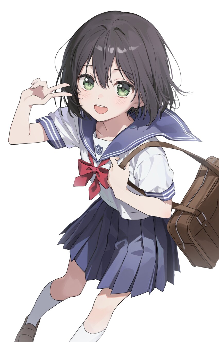 1girl, absurdres, aoi_saki_(senpai_wa_otokonoko), as4_s2, bag, black_hair, blue_sailor_collar, blue_skirt