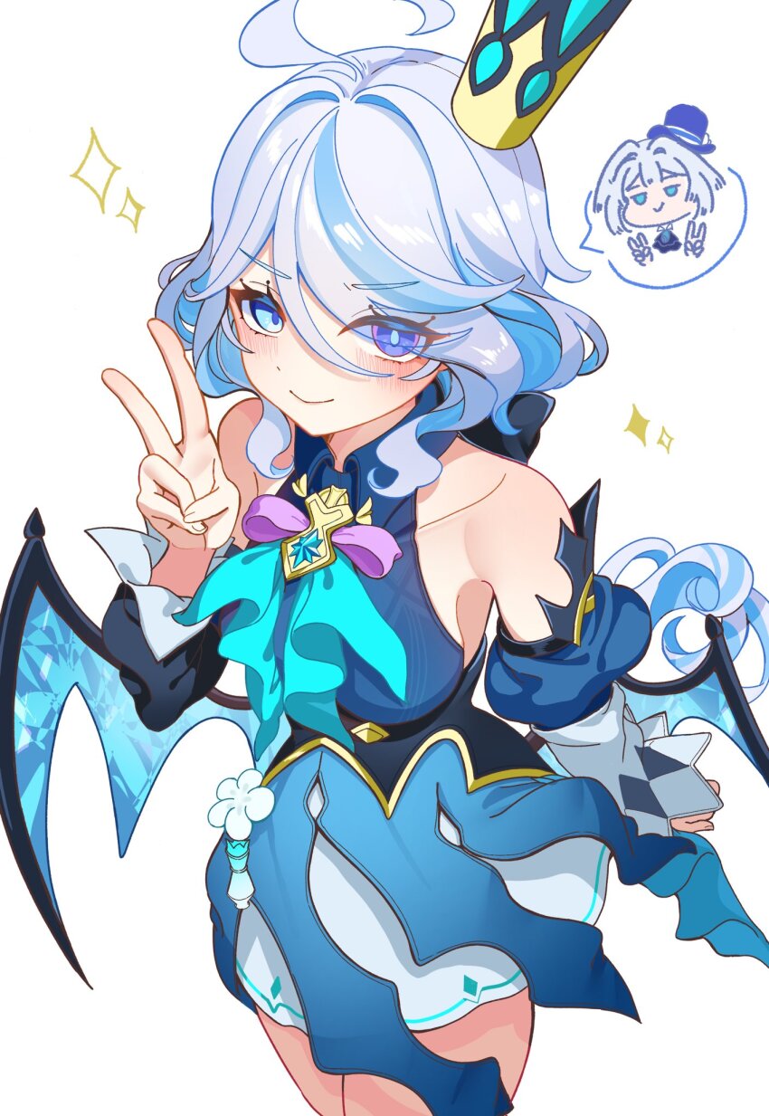 ahoge, bare_shoulders, blue_dress, blue_eyes, blue_hair, cerydra_(honkai:_star_rail), cerydra_(honkai:_star_rail)_(cosplay), cosplay