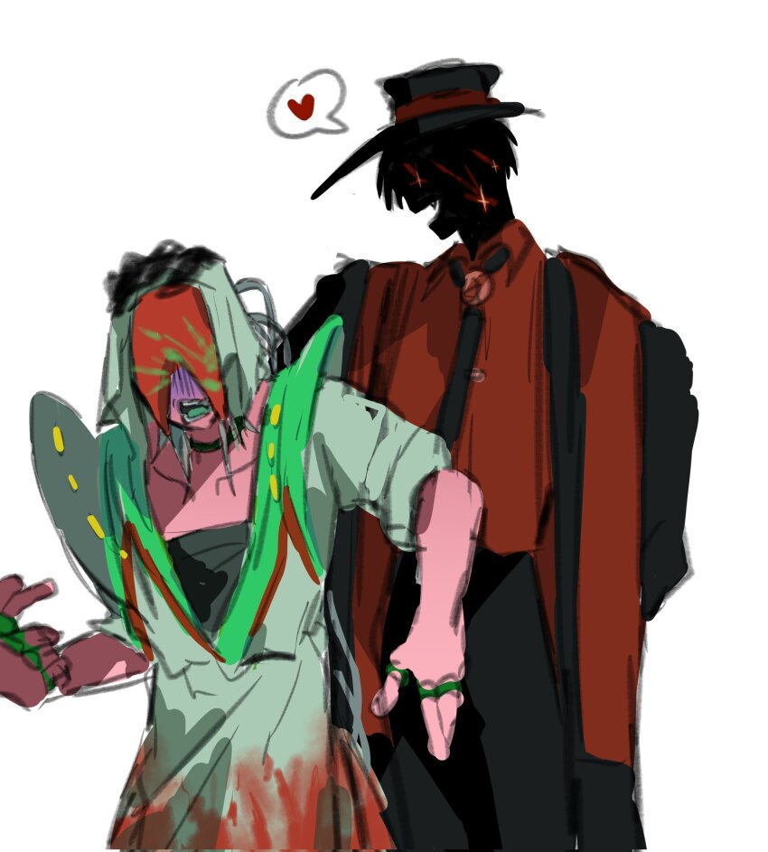 2boys, alien_stage, black_hat, black_jacket, black_necktie, collared_shirt, commentary, covered_eyes