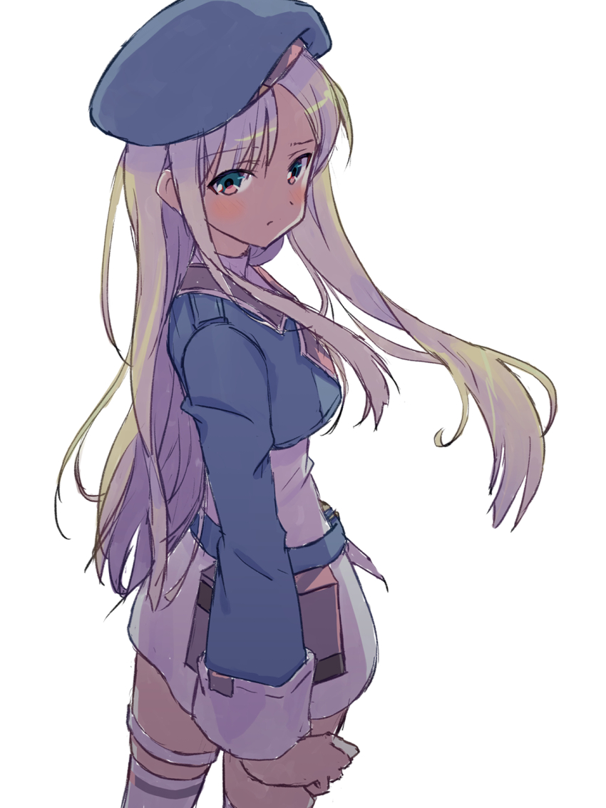 1girl, akayama_yukihe, beret, blonde_hair, blush, breasts, hat, highres