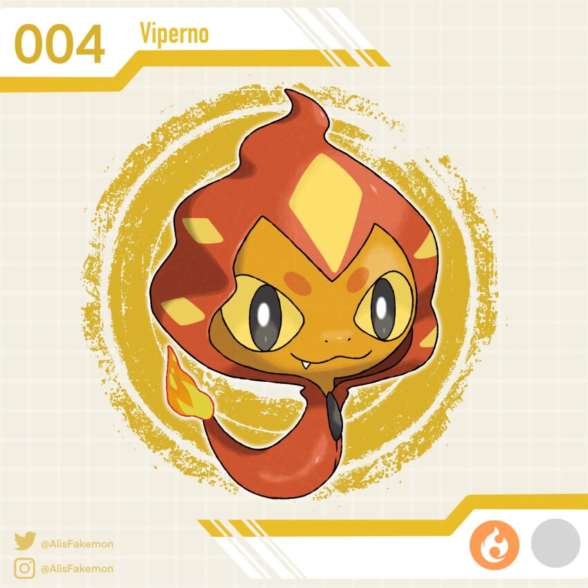 alisfakemon, artist_name, fakemon, fang, fire, flame-tipped_tail, full_body, highres