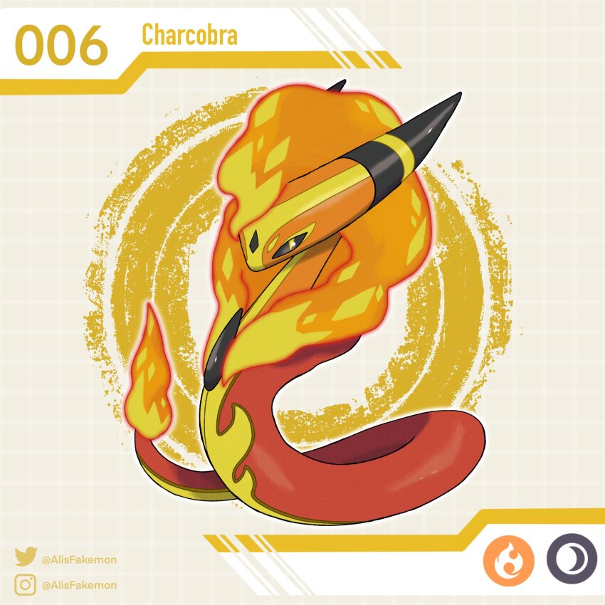 alisfakemon, artist_name, fakemon, fire, flame-tipped_tail, full_body, highres, instagram_logo