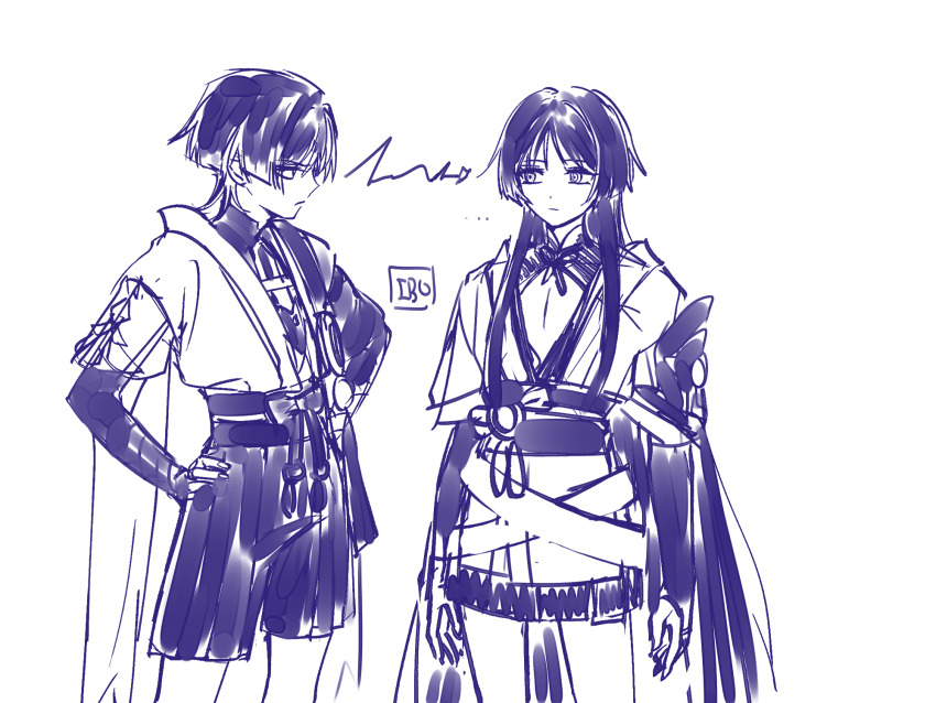 2boys, 49ibo240, alternate_hair_length, alternate_hairstyle, alternate_universe, armor, arms_at_sides, artist_name