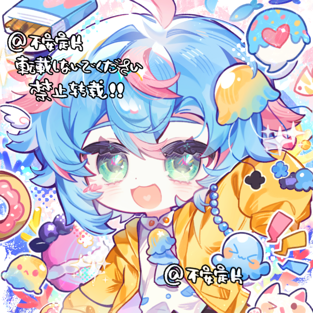 1girl, :3, :d, blue_hair, blush, chibi, chibi_only, double-parted_bangs