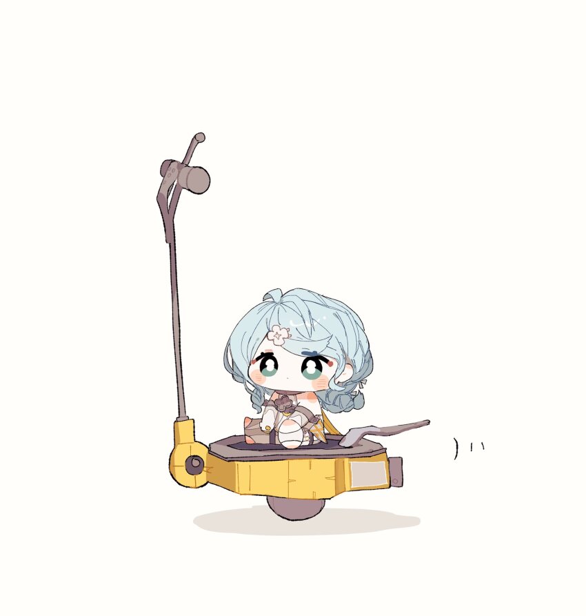 1girl, bare_shoulders, blue_eyes, blue_hair, blush, bright_pupils, chibi, chibi_only