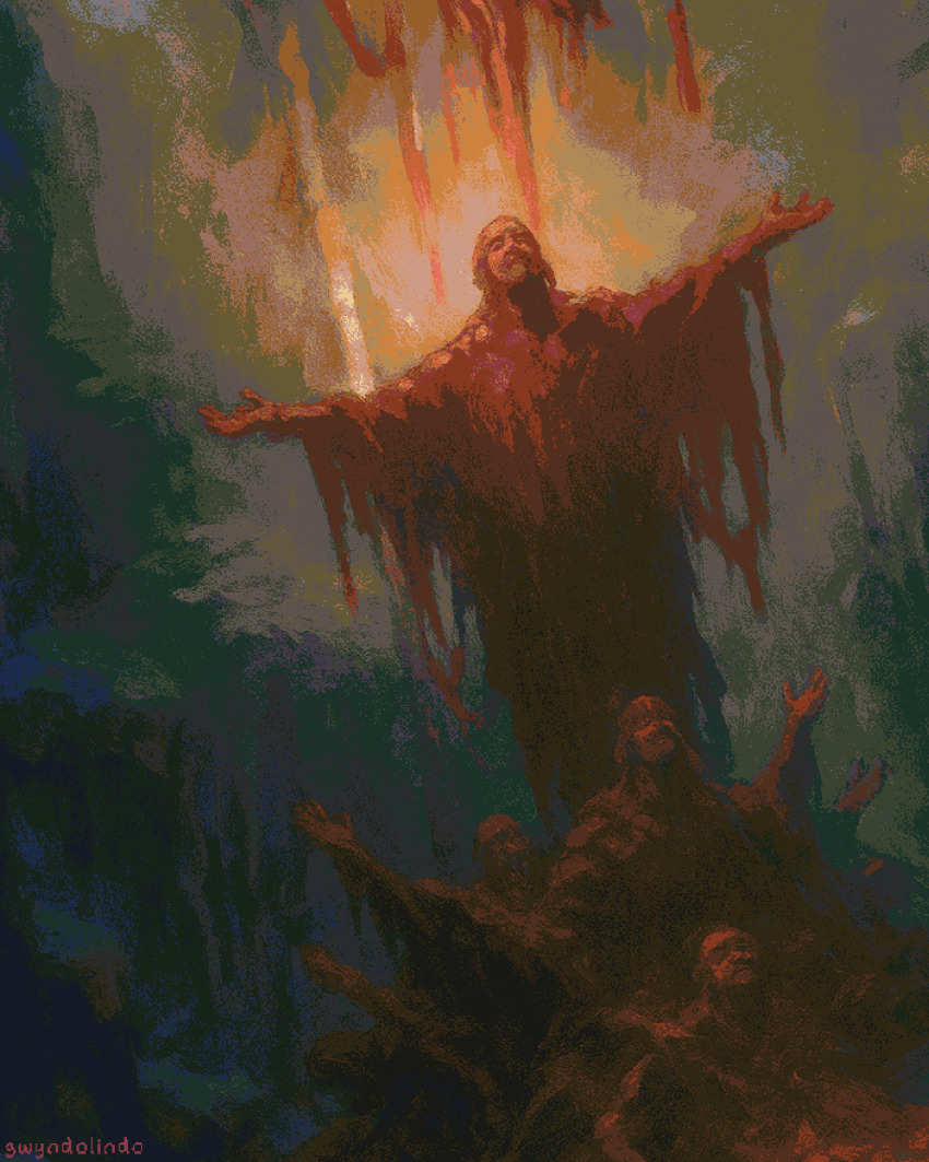 6+others, abstract_background, absurdres, artist_name, blood, commentary, corpse, death