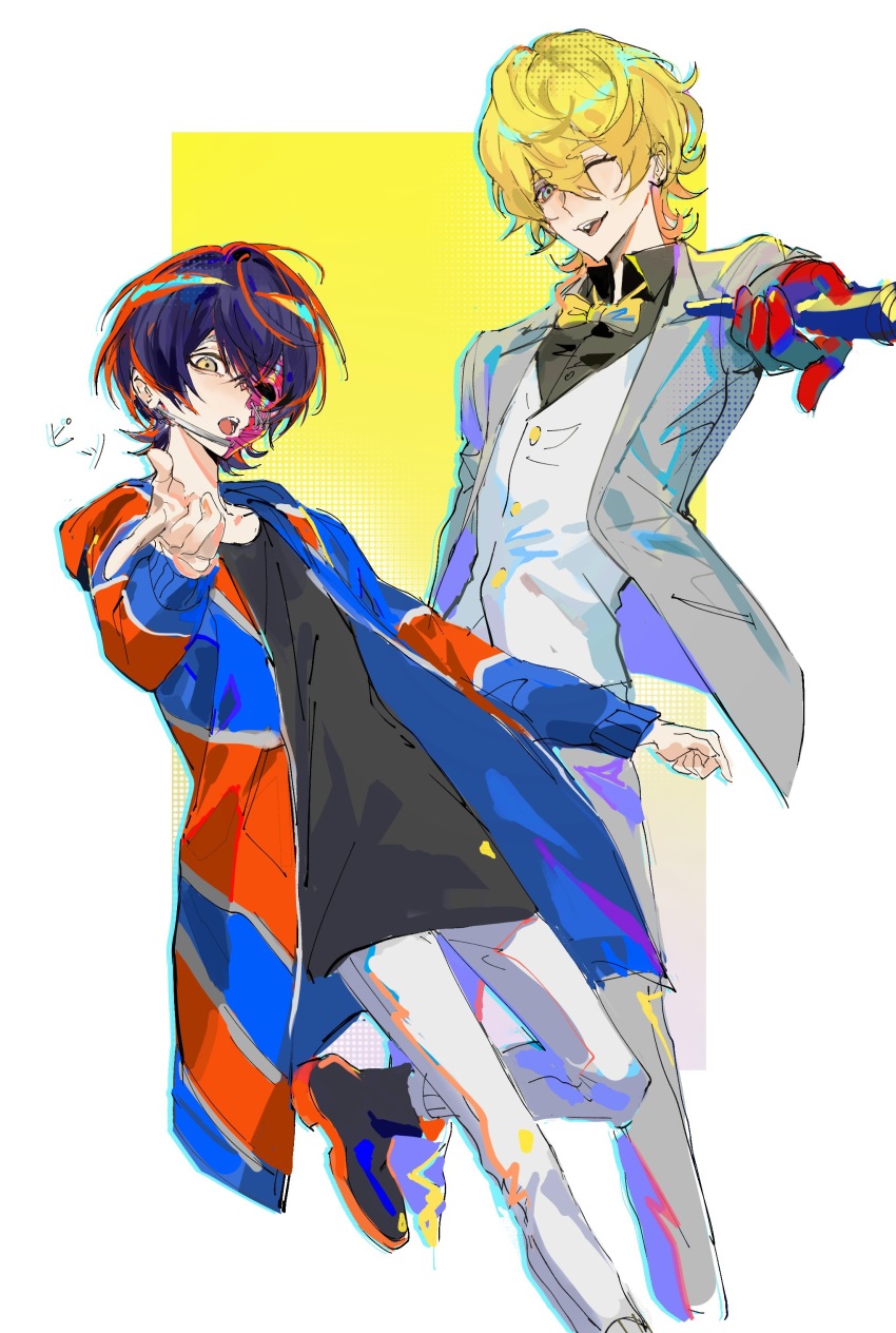 1boy, 1girl, :o, absurdres, binxngchng1, black_hair, black_shirt, black_shoes