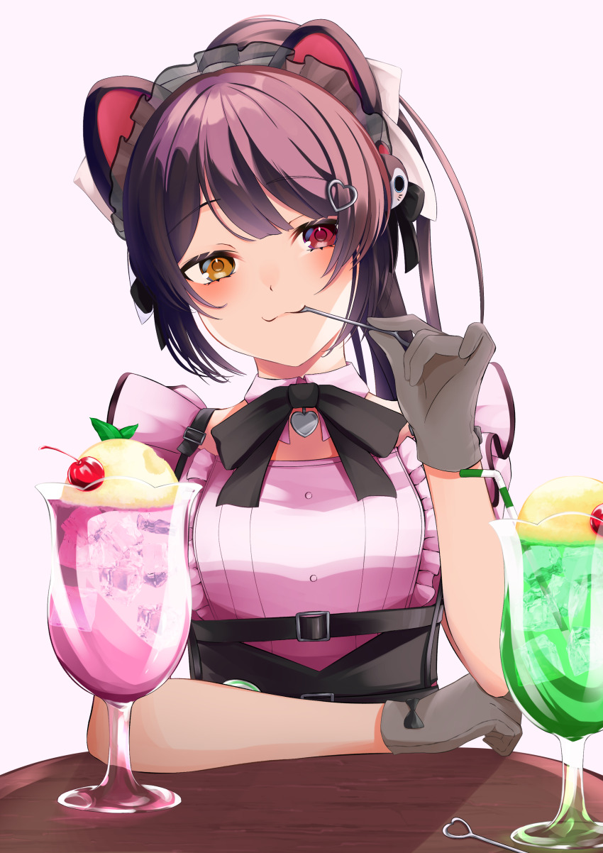 1girl, :3, absurdres, animal_ears, animal_hair_ornament, arm_rest, black_bow, black_bowtie