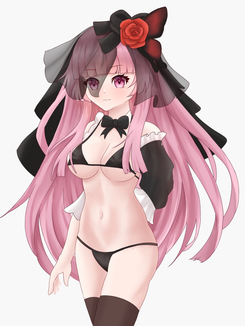 1girl, absurdres, bikini, black_veil, breasts, chaos_juliet_(grimms_notes), closed_mouth, cowboy_shot