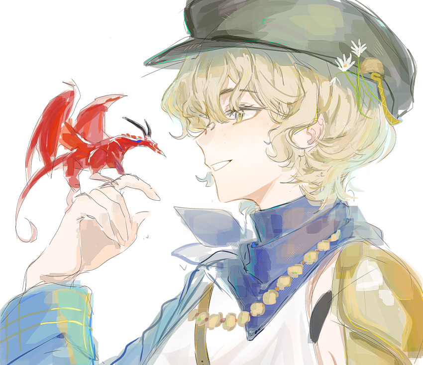 1girl, armor, black_hat, blonde_hair, blue_coat, blue_neckerchief, brume_(reverse:1999), coat