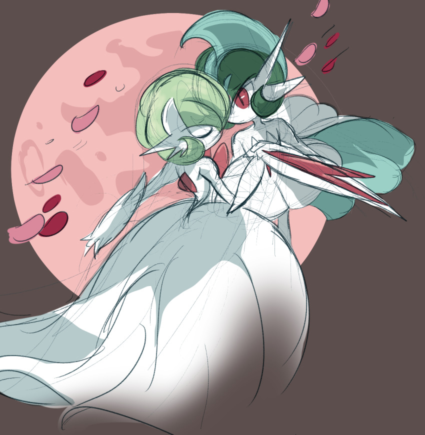 2girls, alternate_design, alternate_hairstyle, alternate_universe, arm_blade, arm_warmers, bob_cut, brown_background