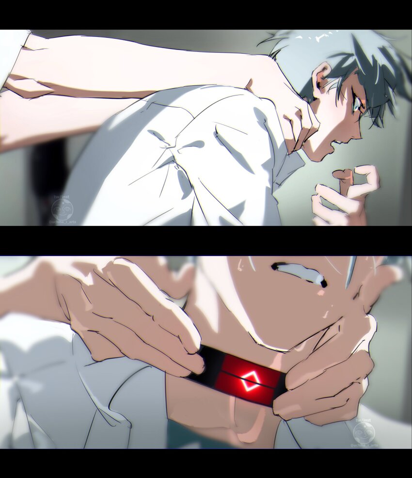 2boys, alien_stage, artist_logo, artist_name, choker, commentary, dss_choker, english_commentary