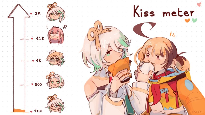 3girls, ahoge, anger_vein, brown_hair, brown_streaks, cecilia_immergreen, character_doll, closed_mouth