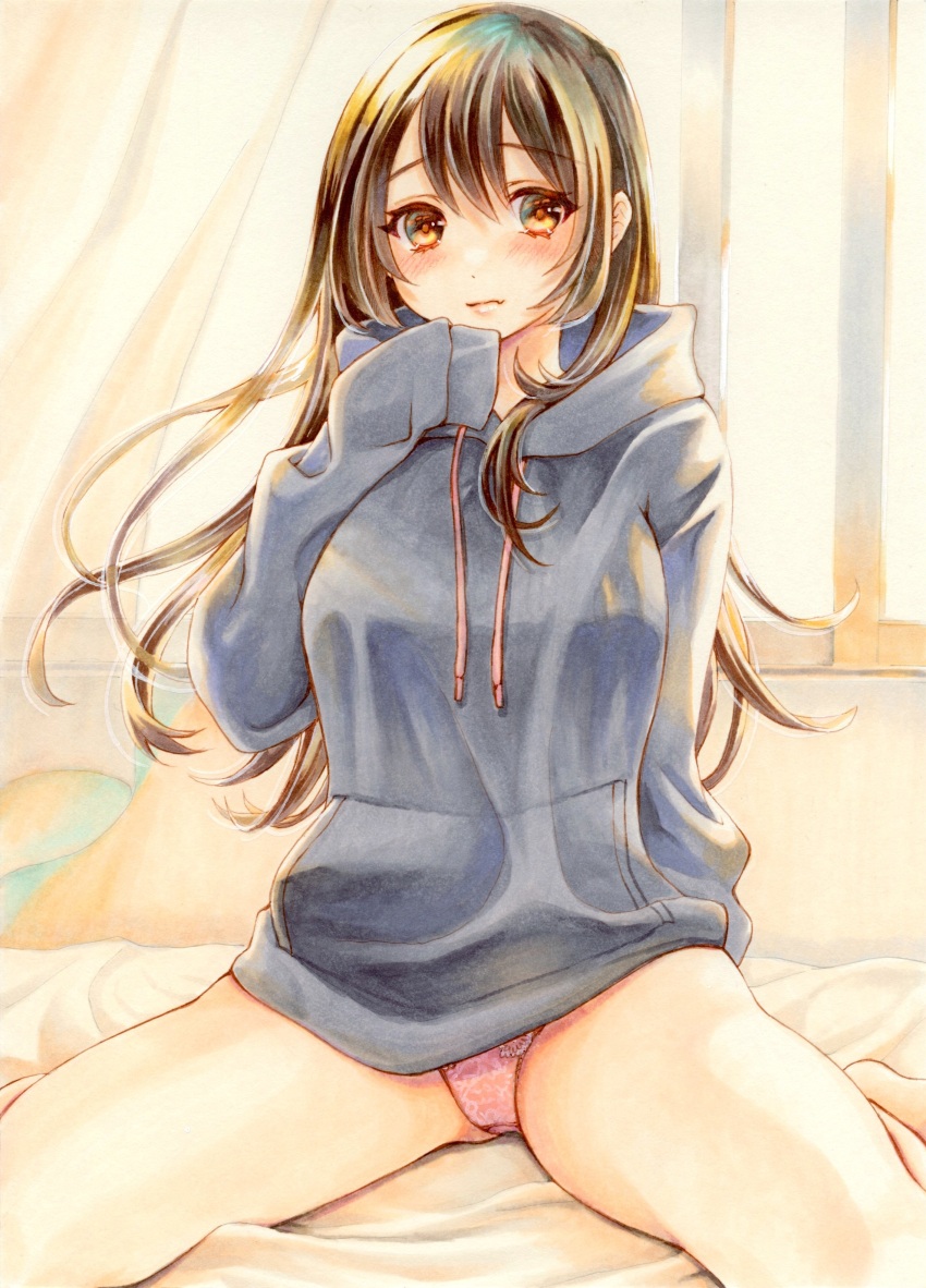 1girl, absurdres, arm_at_side, blush, brown_eyes, brown_hair, closed_mouth, commentary_request