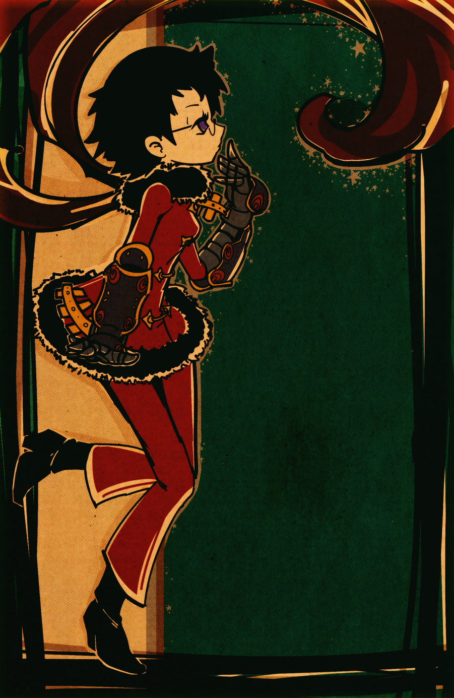 1girl, alchemist_(sekaiju), alchemist_2_(sekaiju), black_hair, black_shoes, border, commentary_request, dress