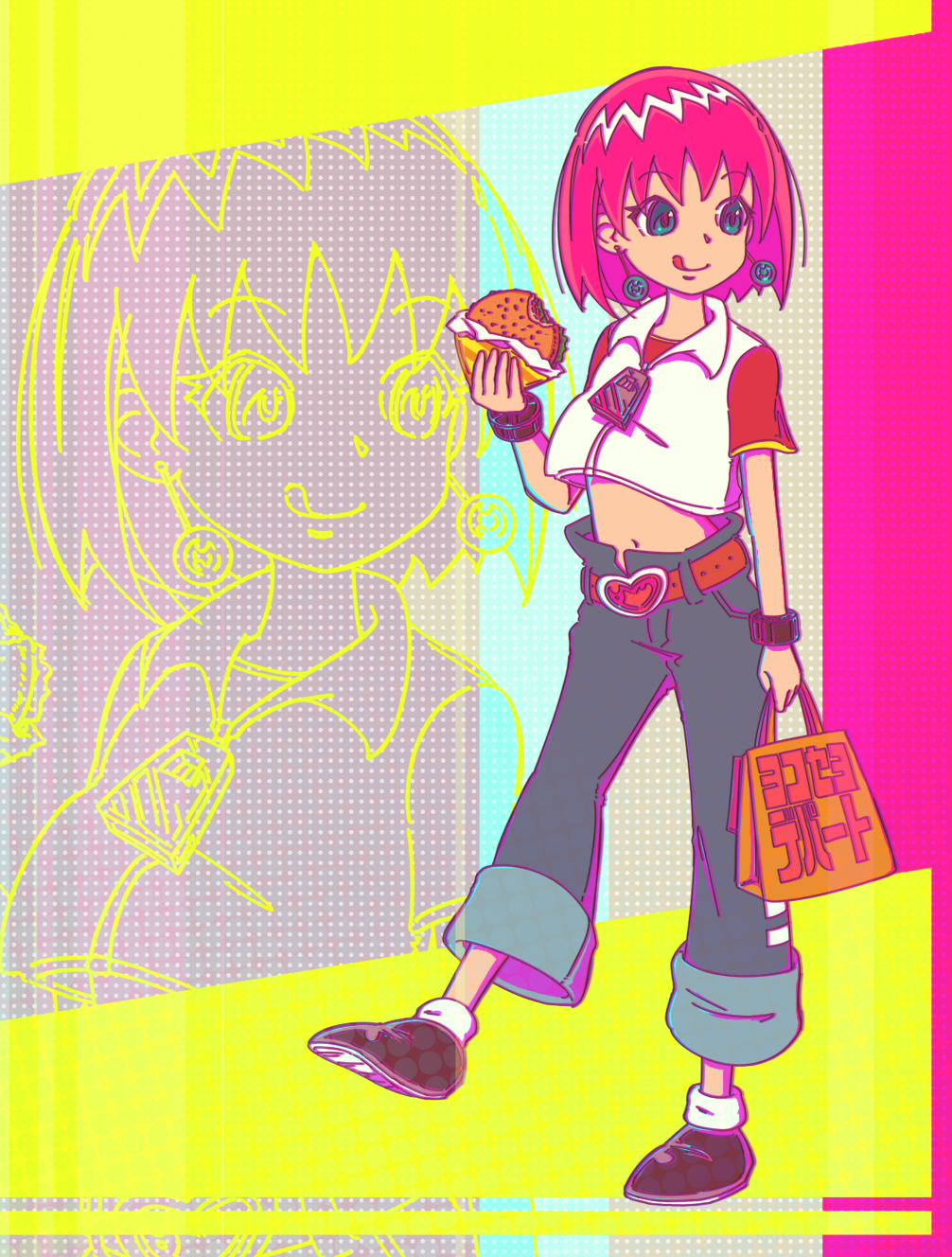 1girl, bag, beauty_(bobobo-bo_bo-bobo), belt, black_shoes, blue_eyes, bobobo-bo_bo-bobo, brown_belt