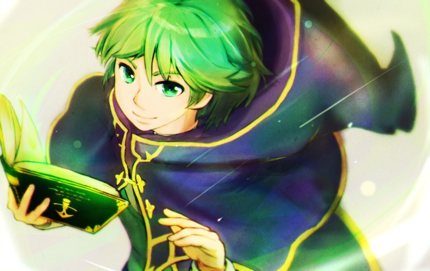 1boy, backlighting, book, closed_mouth, commentary_request, fire_emblem, fire_emblem_heroes, green_eyes