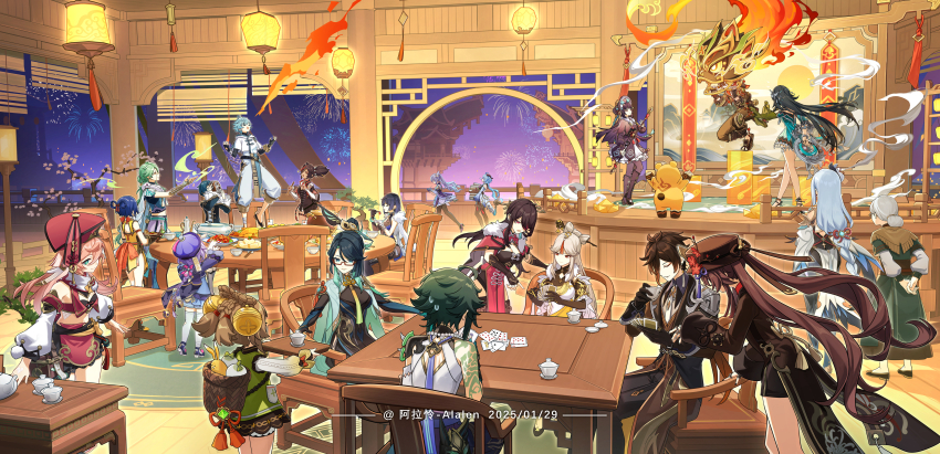 >_<, 6+boys, 6+girls, absurdres, alalen, antlers, arm_tattoo, armor