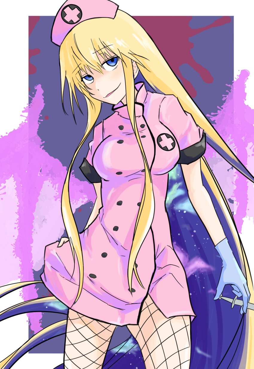 1girl, absurdly_long_hair, absurdres, blonde_hair, blue_eyes, breasts, commentary, coronzon_(toaru)