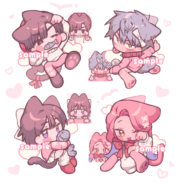 2boys, 2girls, alien_stage, alternate_costume, animal_ear_piercing, animal_ears, black_eyes, black_hair