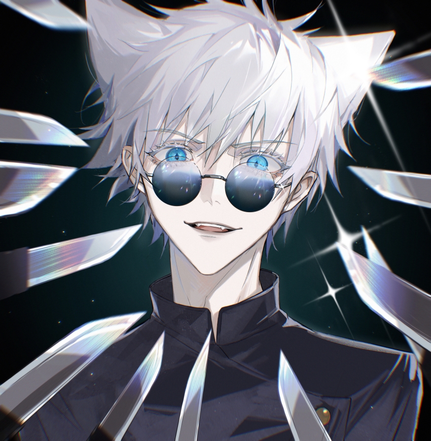 1boy, absurdres, animal_ears, black_background, black_jacket, blue_eyes, cat_boy, cat_ears
