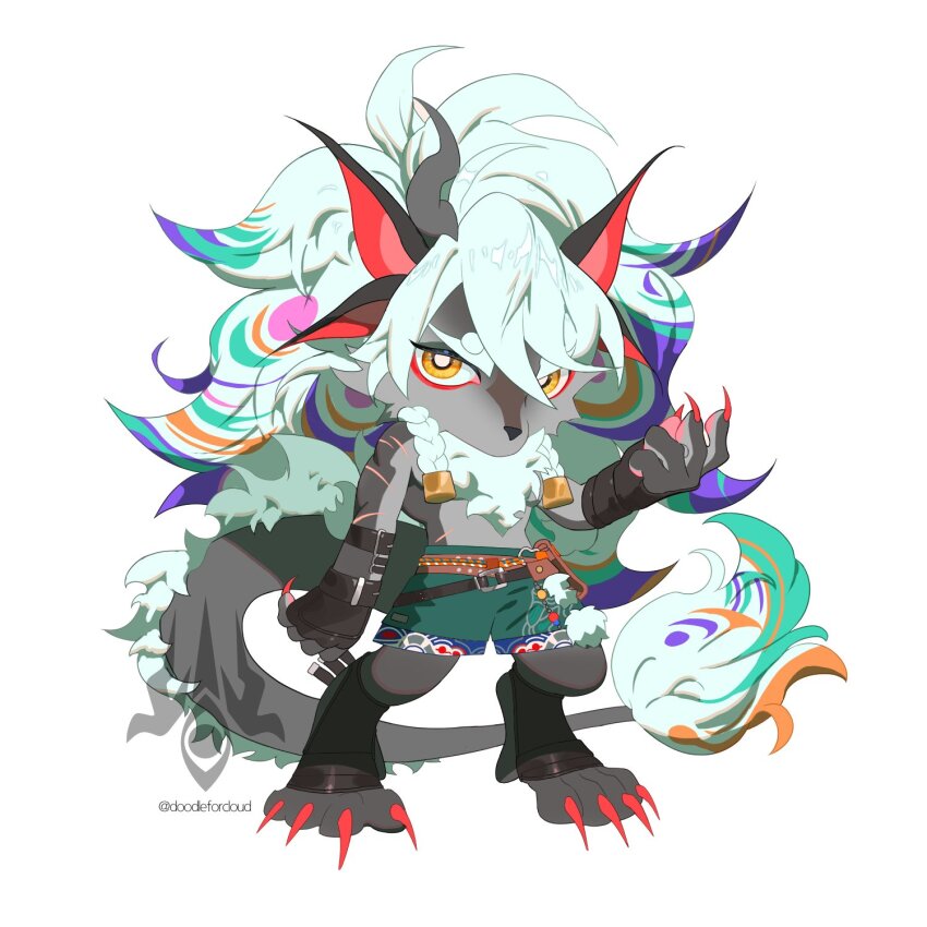 1boy, artist_logo, artist_name, black_gloves, chibi, claws, commentary, dislyte