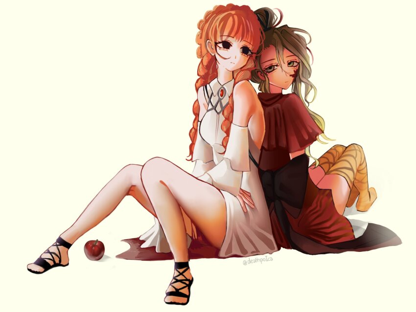 capelet, deathpolca, demons_roots, dress, green_hair, highres, lily_killer, red_capelet