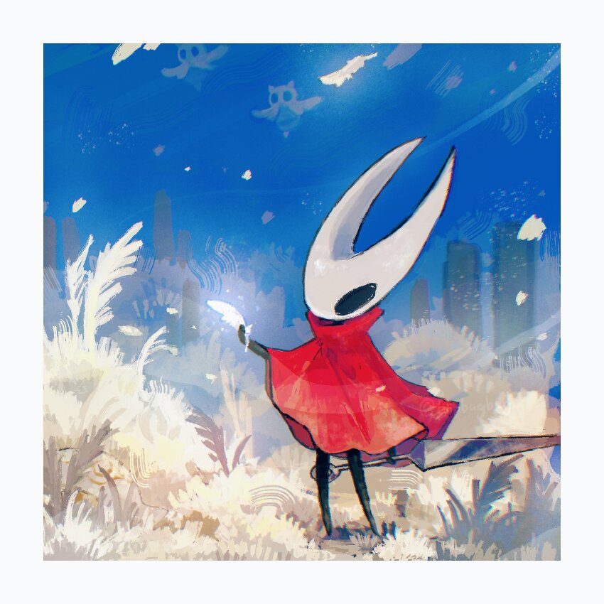 1girl, arthropod_girl, black_eyes, black_skin, blipbugbug, cloak, colored_skin, driftlin_(hollow_knight)