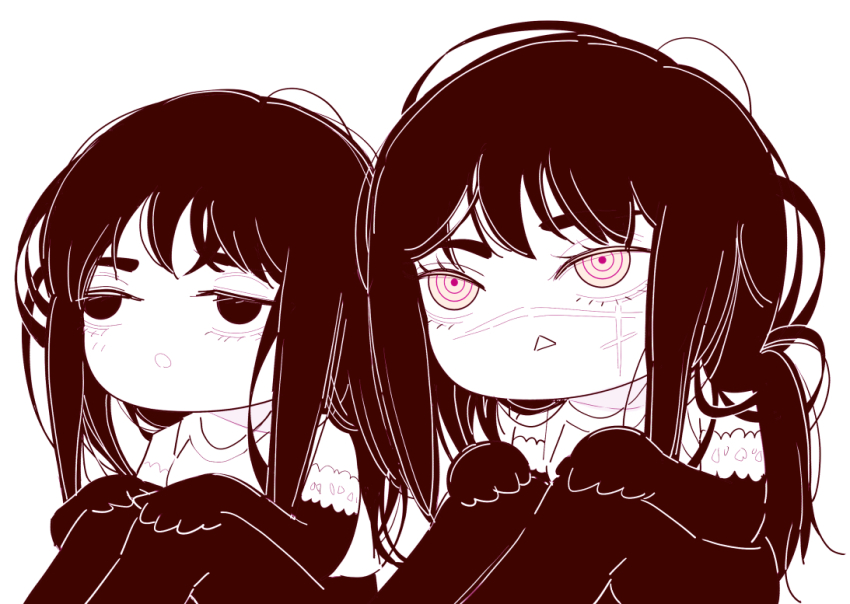 2girls, chainsaw_man, chibi, chibi_only, deer60868637, elbow_gloves, facial_scar, gloves