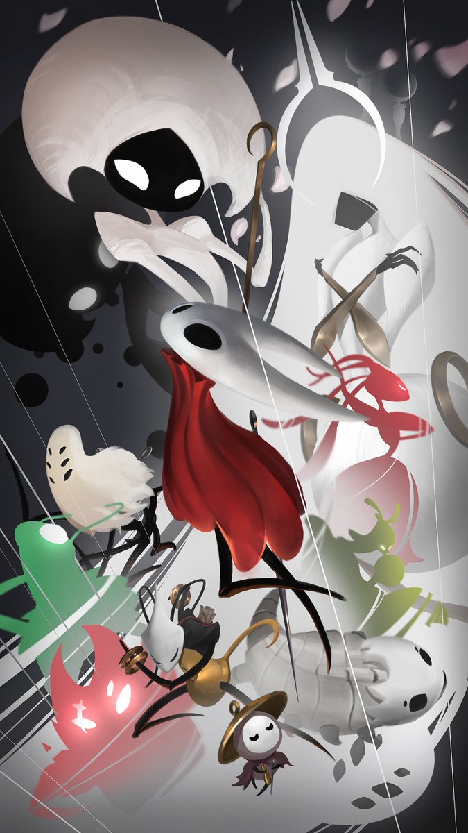 absurdly_long_hair, antennae, arthropod_boy, arthropod_girl, bell_beast_(hollow_knight), black_eyes, black_skin, cape