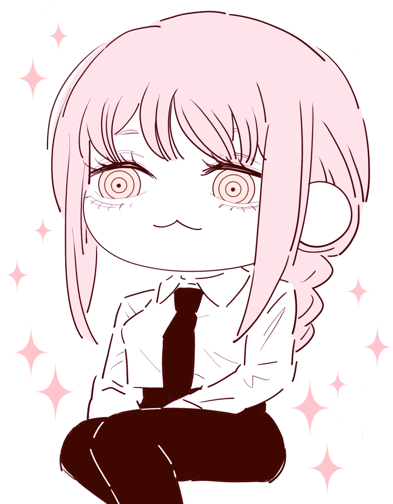 1girl, :3, braid, braided_ponytail, chainsaw_man, chibi, chibi_only, closed_mouth