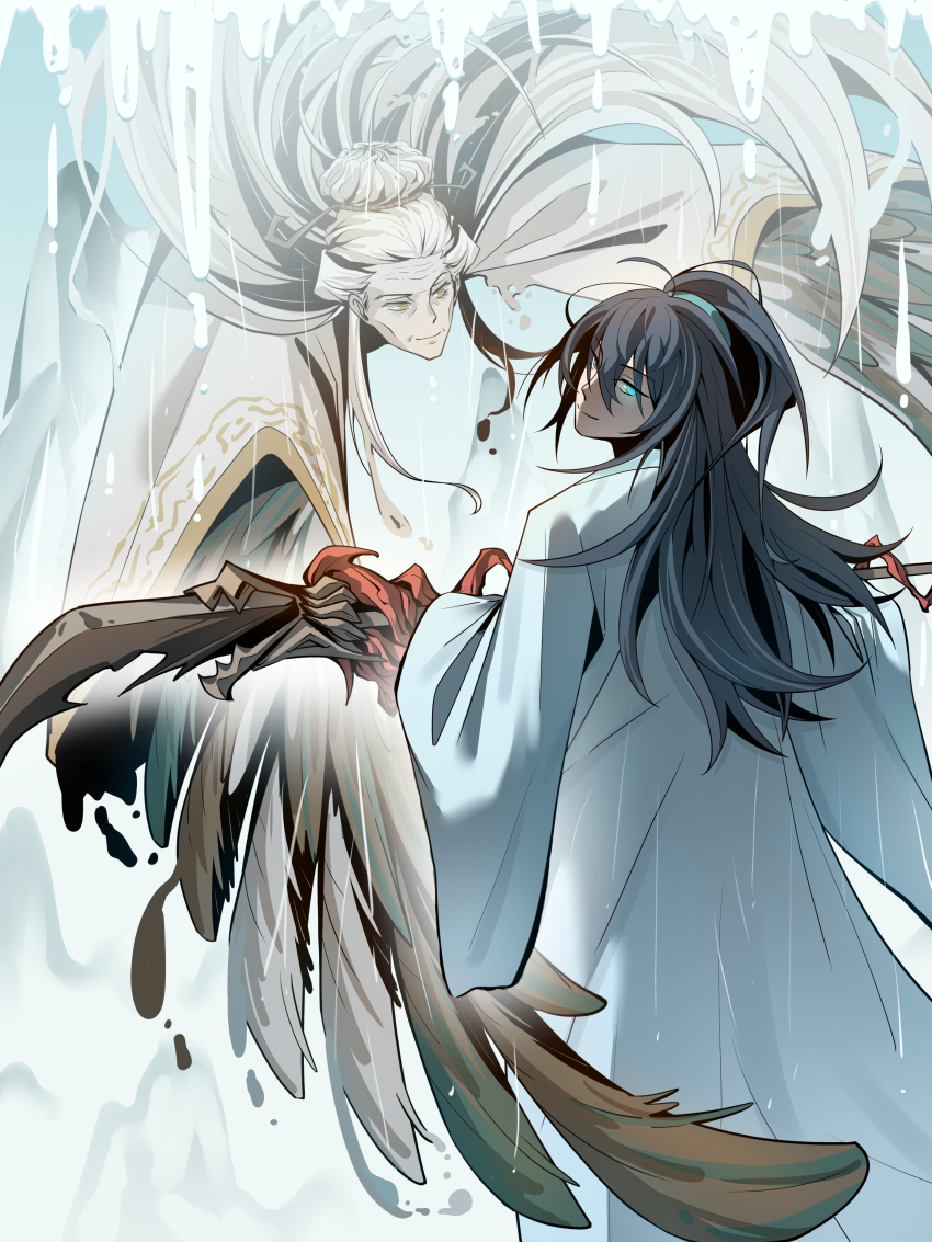 1boy, 1girl, absurdres, black_eyes, black_hair, chinese_clothes, chinese_commentary, coat