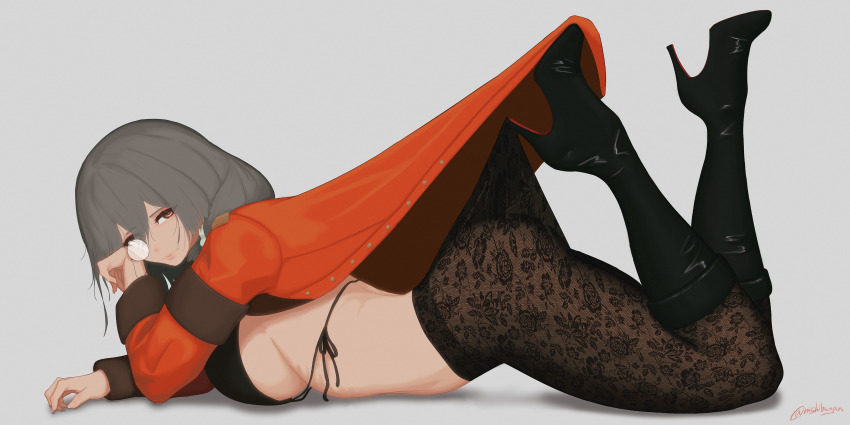 1girl, absurdres, armband, artist_name, bikini, bikini_top_only, black_armband, black_bikini