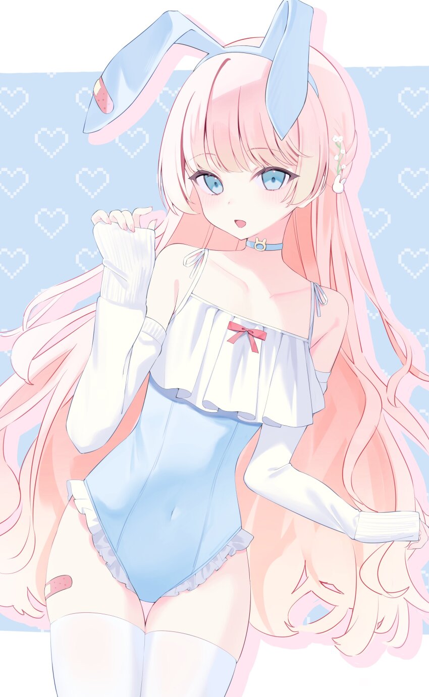 1girl, absurdres, amo_uno, animal_ear_hairband, animal_ears, artist_request, bandaid_on_object, bare_shoulders