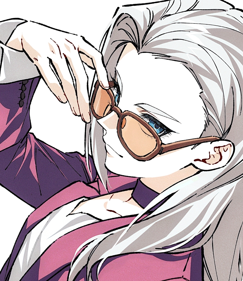 1girl, absurdres, adjusting_eyewear, ako_(eanaaati1), blue_eyes, choker, closed_mouth, collarbone