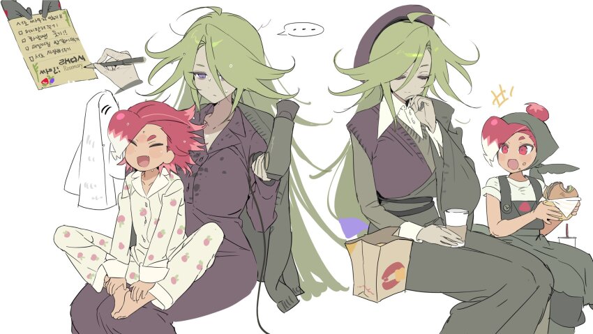 +++, ..., 2girls, :d, ^_^, age_difference, ahoge, apple_print