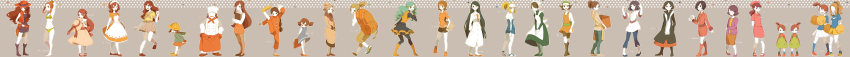 10s, 6+girls, absurdres, ace_trainer_(female)_(pokemon_bw), ace_trainer_(pokemon), apron, arms_up, backers_(pokemon)