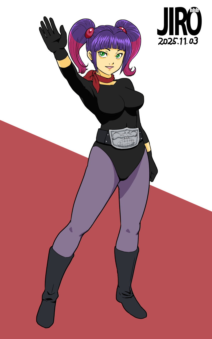 1girl, 2025, absurdres, arm_up, black_gloves, black_leotard, breasts, curvy