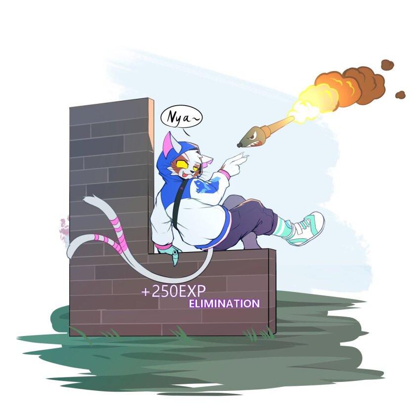 1boy, animal_ears, black_pants, cat_boy, cat_ears, cat_tail, claws, commentary